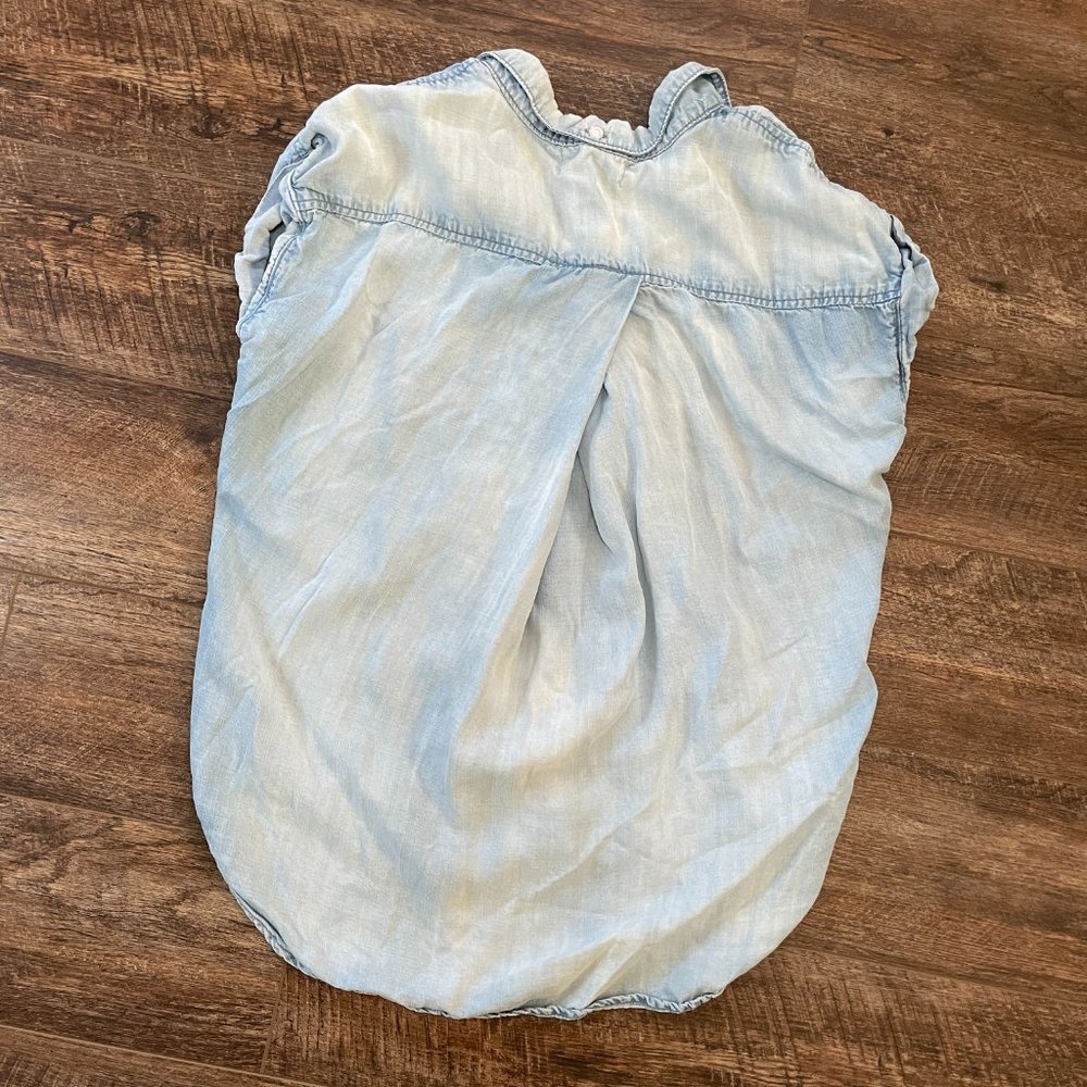 Bella Dahl Small Blue Roll Sleeve Button Tank - Picture 4 of 5